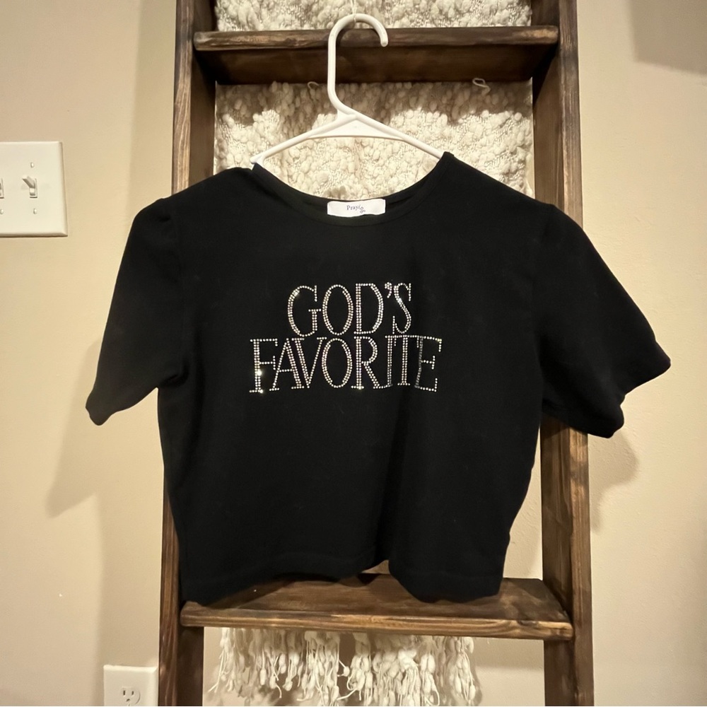 god’s favorite black rhinestone crop top